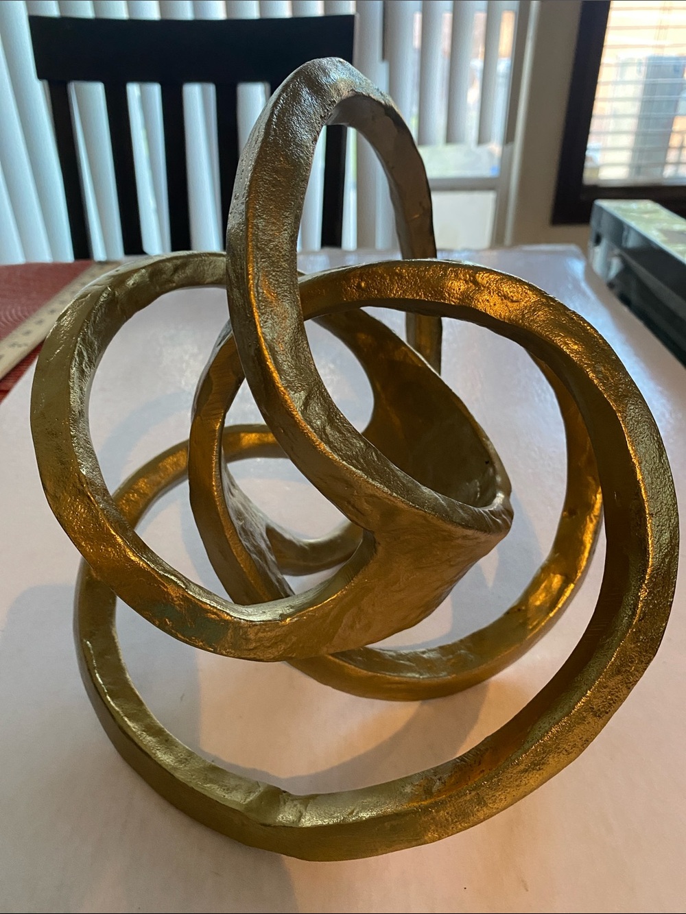 Abstract Gold Tone Cast Metal Loop Knot Sculpture Modern Decor 5 Lbs